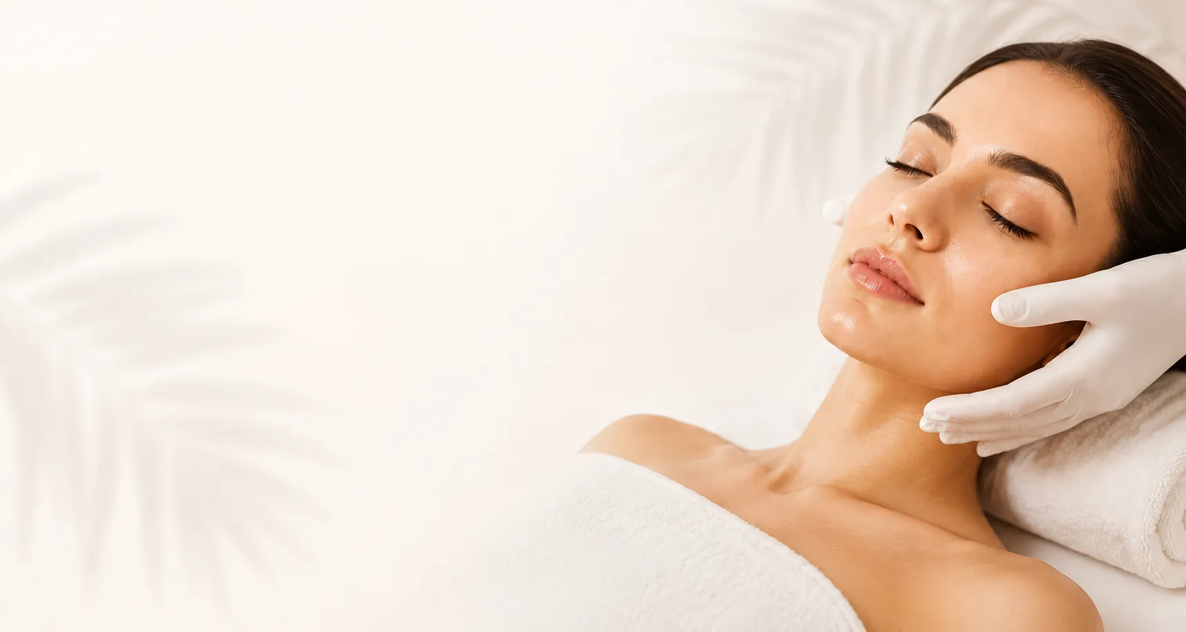 Profissional aplicando tratamento facial em paciente na clínica